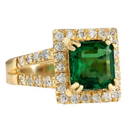 3.37 Carat Natural Emerald 14K Yellow Gold Diamond Ring - Fashion Strada