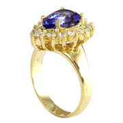 3.33 Carat Natural Tanzanite 14K Yellow Gold Diamond Ring - Fashion Strada
