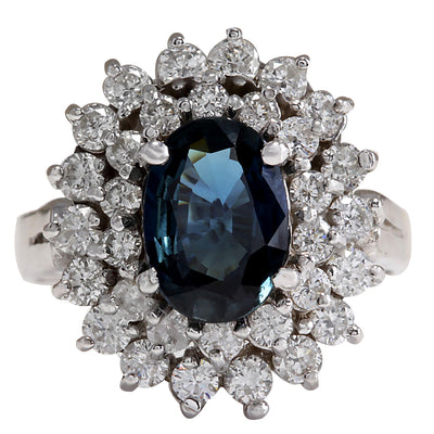 3.32 Carat Natural Sapphire 14K White Gold Diamond Ring - Fashion Strada