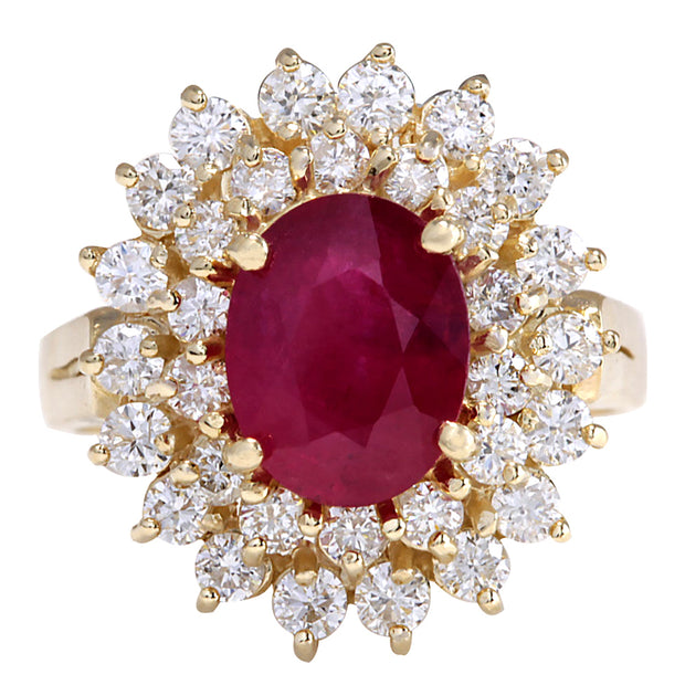 3.27 Carat Natural Ruby 14K Yellow Gold Diamond Ring - Fashion Strada
