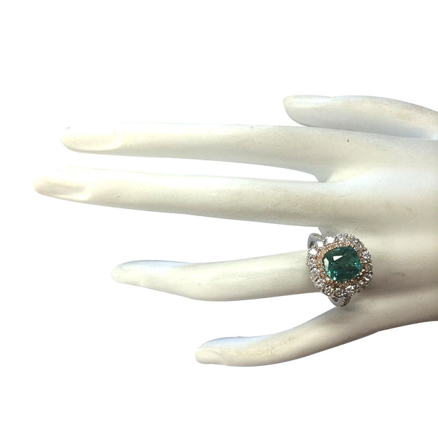 3.26 Carat Natural Emerald 14K Two Tone Gold Diamond Ring - Fashion Strada