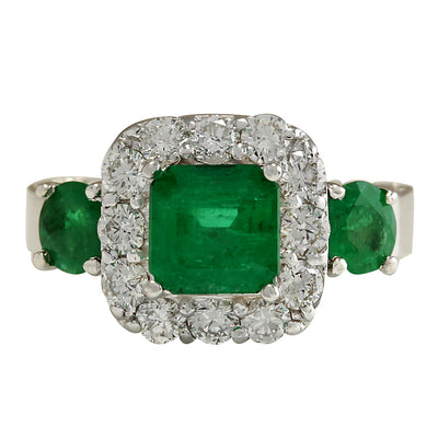 3.24 Carat Natural Emerald 14K White Gold Diamond Ring - Fashion Strada