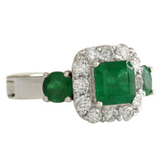 3.24 Carat Natural Emerald 14K White Gold Diamond Ring - Fashion Strada