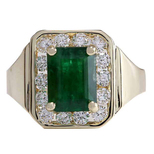 3.16 Carat Natural Emerald 14K Yellow Gold Diamond Ring - Fashion Strada