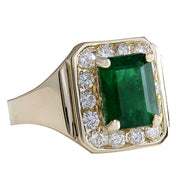 3.16 Carat Natural Emerald 14K Yellow Gold Diamond Ring - Fashion Strada