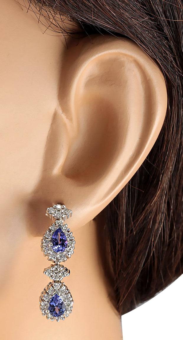 3.16 Carat Natural Tanzanite 14K White Gold Diamond Earrings - Fashion Strada
