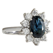 3.12 Carat Natural Sapphire 14K White Gold Diamond Ring - Fashion Strada