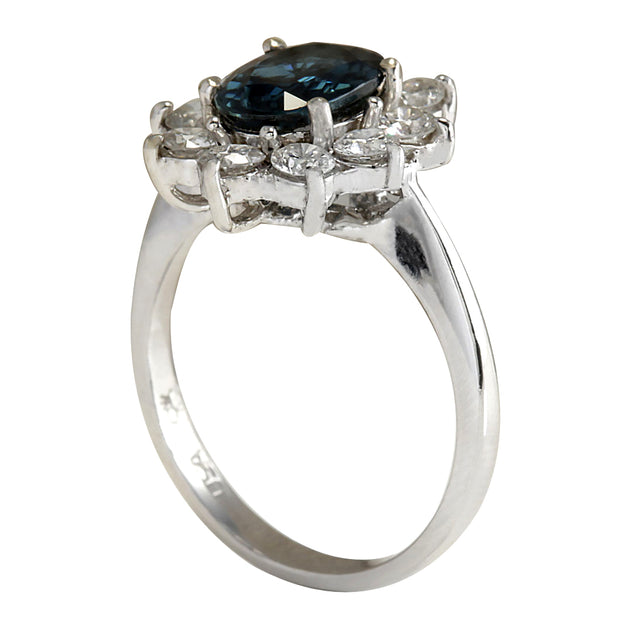 3.12 Carat Natural Sapphire 14K White Gold Diamond Ring - Fashion Strada