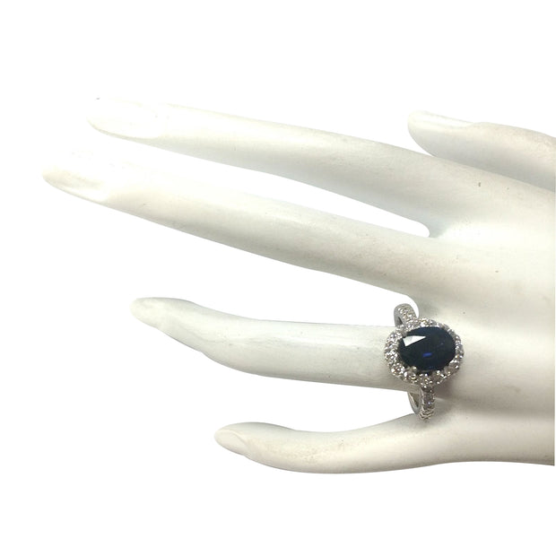 3.11 Carat Natural Sapphire 14K White Gold Diamond Ring - Fashion Strada