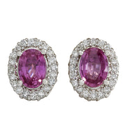3.10 Carat Natural Sapphire 14K White Gold Diamond Earrings - Fashion Strada