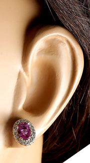 3.10 Carat Natural Sapphire 14K White Gold Diamond Earrings - Fashion Strada
