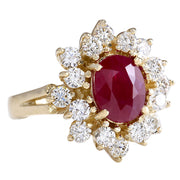 3.08 Carat Natural Ruby 14K Yellow Gold Diamond Ring - Fashion Strada