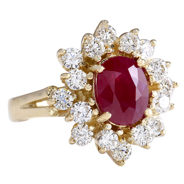 3.08 Carat Natural Ruby 14K Yellow Gold Diamond Ring - Fashion Strada