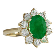 3.08 Carat Natural Emerald 14K Yellow Gold Diamond Ring - Fashion Strada