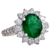 3.08 Carat Natural Emerald 14K White Gold Diamond Ring - Fashion Strada