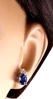 3.00 Carat Natural Tanzanite 14K White Gold Diamond Earrings - Fashion Strada