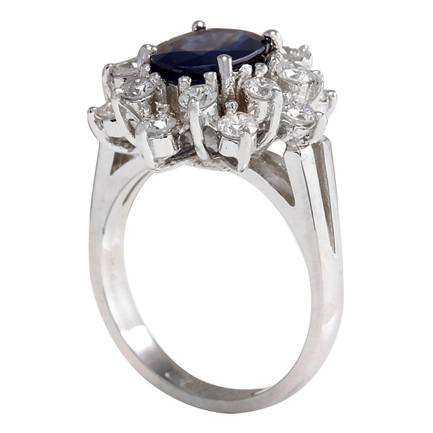 3.00 Carat Natural Sapphire 14K White Gold Diamond Ring - Fashion Strada