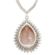 25.92 Carat Natural Morganite 14K White Gold Diamond Necklace - Fashion Strada