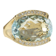 25.35 Carat Natural Aquamarine 14K Yellow Gold Diamond Ring - Fashion Strada