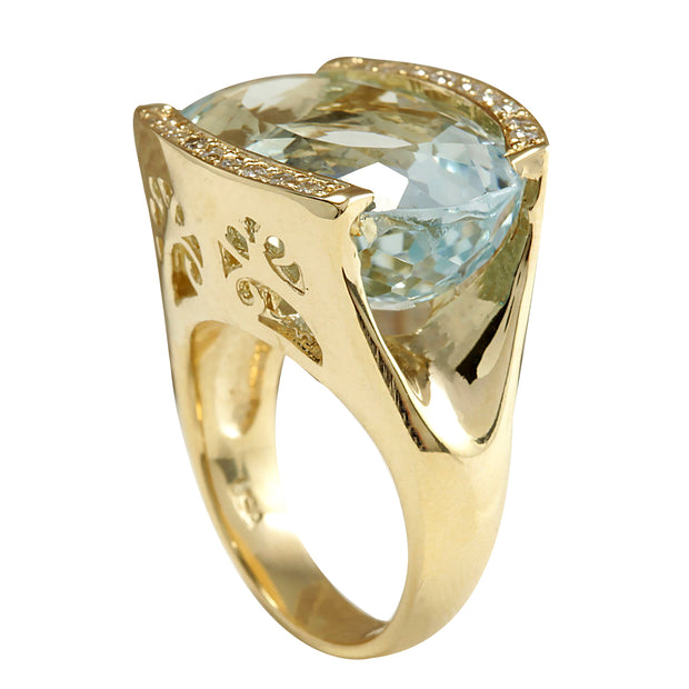 25.35 Carat Natural Aquamarine 14K Yellow Gold Diamond Ring - Fashion Strada