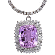 24.17 Carat Natural Kunzite 14K White Gold Diamond Necklace - Fashion Strada