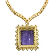 22.92 Carat Natural Tanzanite 14K Yellow Gold Diamond Necklace - Fashion Strada