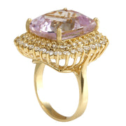 21.94 Carat Natural Kunzite 14K Yellow Gold Diamond Ring - Fashion Strada