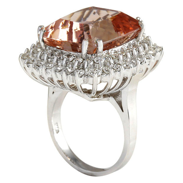 21.86 Carat Natural Morganite 14K White Gold Diamond Ring - Fashion Strada