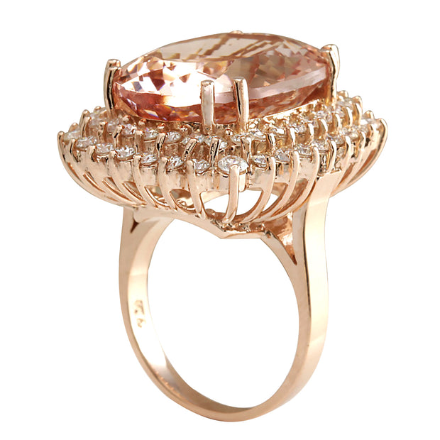 20.05 Carat Natural Morganite 14K Rose Gold Diamond Ring - Fashion Strada