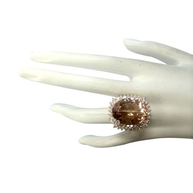20.05 Carat Natural Morganite 14K Rose Gold Diamond Ring - Fashion Strada