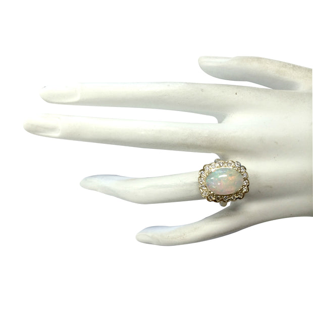 2.95 Carat Natural Opal 14K Yellow Gold Diamond Ring - Fashion Strada