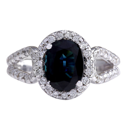 2.91 Carat Natural Sapphire 14K White Gold Diamond Ring - Fashion Strada