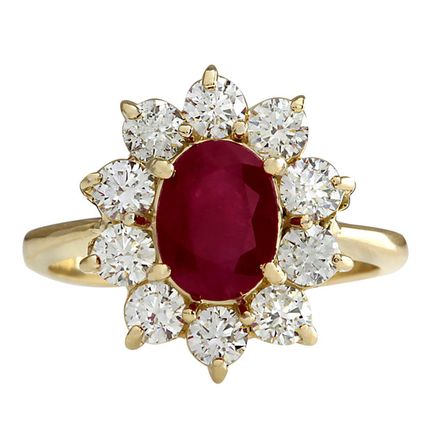 2.90 Carat Natural Ruby 14K Yellow Gold Diamond Ring - Fashion Strada