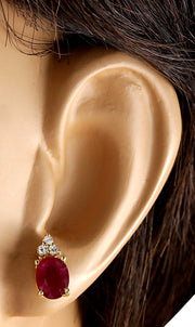 3.10 Carat Natural Ruby 14K Yellow Gold Diamond Earrings - Fashion Strada