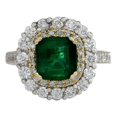 2.88 Carat Natural Emerald 14K Two Tone Gold Diamond Ring - Fashion Strada