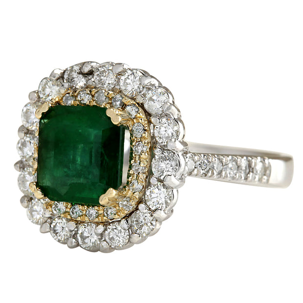 2.88 Carat Natural Emerald 14K Two Tone Gold Diamond Ring - Fashion Strada