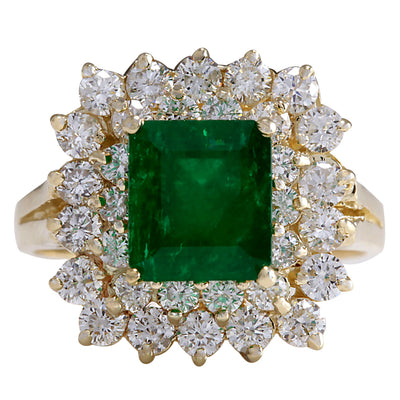 2.87 Carat Natural Emerald 14K Yellow Gold Diamond Ring - Fashion Strada