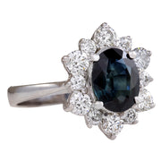 2.76 Carat Natural Sapphire 14K White Gold Diamond Ring - Fashion Strada