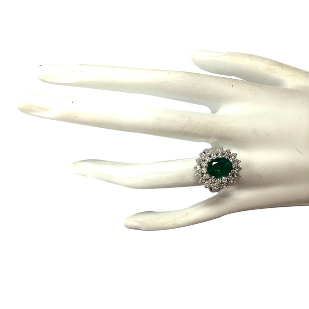 2.75 Carat Natural Emerald 14K White Gold Diamond Ring - Fashion Strada