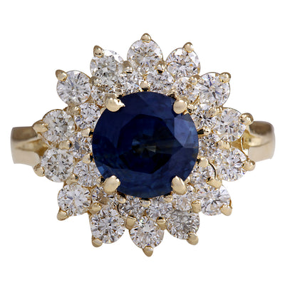 2.71 Carat Natural Sapphire 14K Yellow Gold Diamond Ring - Fashion Strada