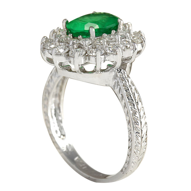 2.50 Carat Natural Emerald 14K White Gold Diamond Ring - Fashion Strada