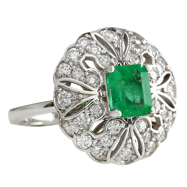 2.45 Carat Natural Emerald 14K White Gold Diamond Ring - Fashion Strada