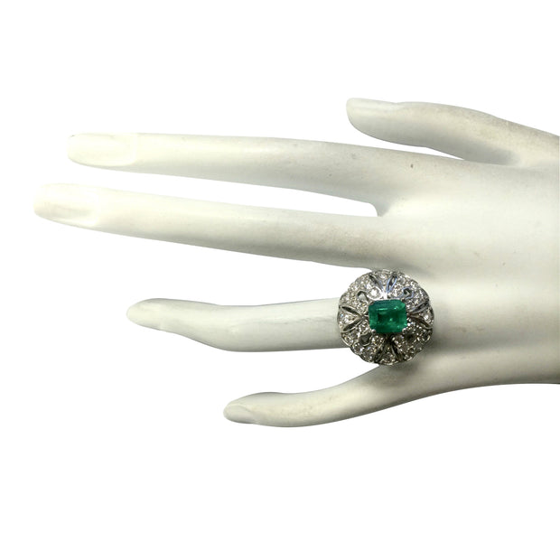 2.45 Carat Natural Emerald 14K White Gold Diamond Ring - Fashion Strada