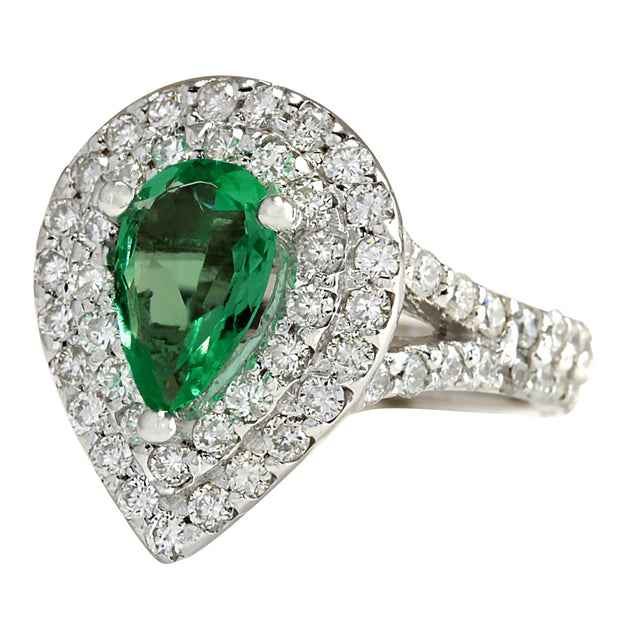 2.36 Carat Natural Emerald 14K White Gold Diamond Ring - Fashion Strada