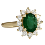 2.35 Carat Natural Emerald 14K Yellow Gold Diamond Ring - Fashion Strada