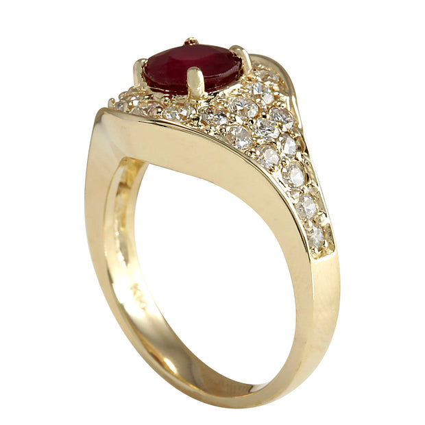 2.32 Carat Natural Ruby 14K Yellow Gold Diamond Ring - Fashion Strada