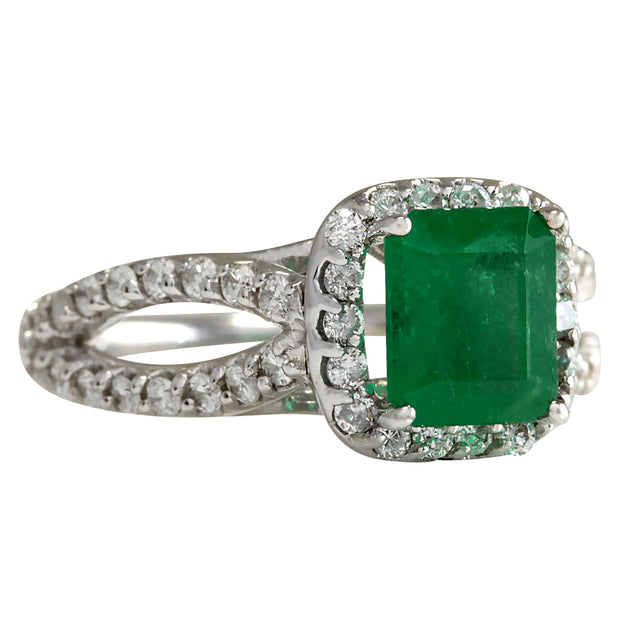 2.18 Carat Natural Emerald 14K White Gold Diamond Ring - Fashion Strada