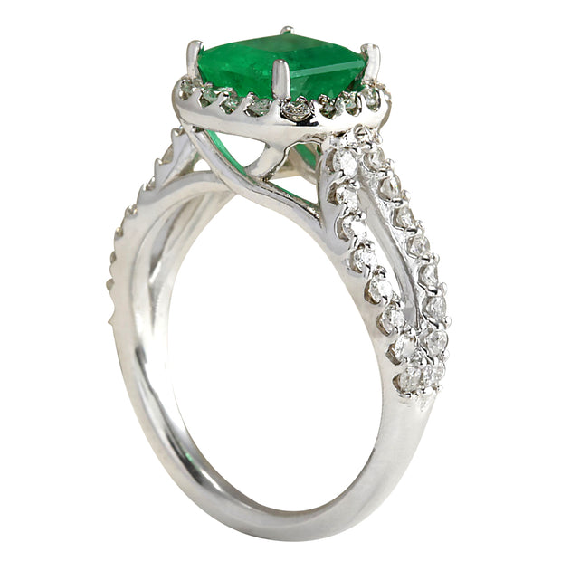 2.18 Carat Natural Emerald 14K White Gold Diamond Ring - Fashion Strada