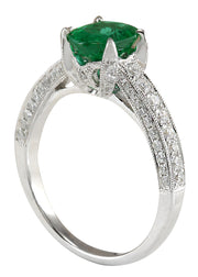 2.11 Carat Natural Emerald 14K White Gold Diamond Ring - Fashion Strada