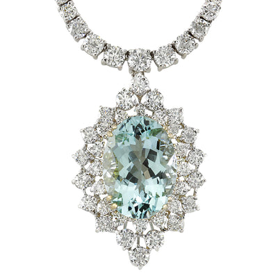 19.85 Carat Natural Aquamarine 14K White Gold Diamond Necklace - Fashion Strada